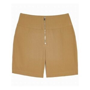 DANIELLE BERNSTEIN Womens Beige Zippered Pocketed Biker Skinny Shorts Size: 2
